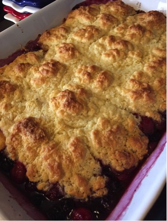 Bev Shaffer Buttermilk Fruit Cobbler Out of the Oven