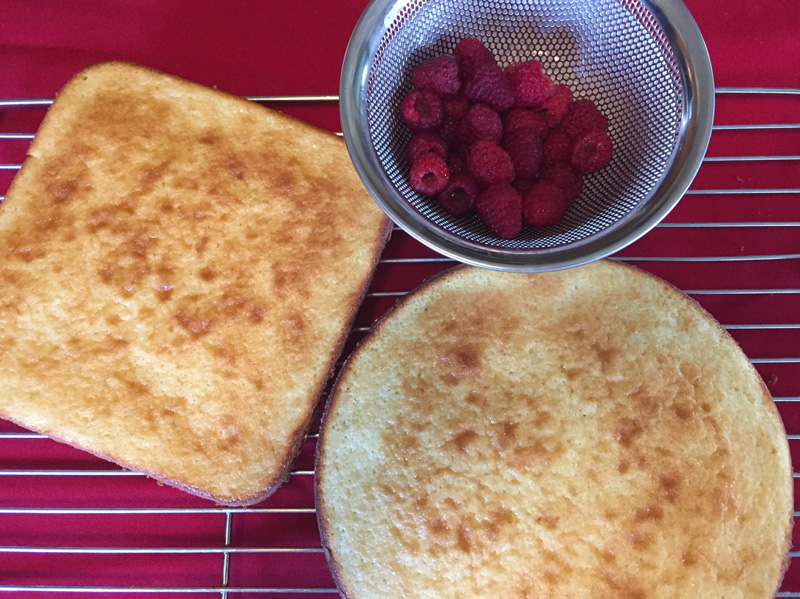 Bev Shaffer - Funky Lemon Cake - Cake Cooling on Rack with Berries